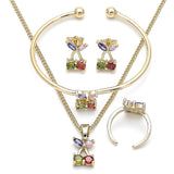 Oro Laminado Earring and Pendant Children Set, Gold Filled Style Cherry Design, with Multicolor Cubic Zirconia, Polished, Golden Finish