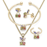 Oro Laminado Earring and Pendant Children Set, Gold Filled Style Cherry Design, with Multicolor Cubic Zirconia, Polished, Golden Finish