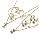 Oro Laminado Earring and Pendant Children Set, Gold Filled Style Cherry Design, with Multicolor Cubic Zirconia, Polished, Golden Finish