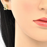 Oro Laminado Stud Earring, Gold Filled Style Butterfly Design, with White Cubic Zirconia, Polished, Golden Finish