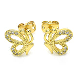 Oro Laminado Stud Earring, Gold Filled Style Butterfly Design, with White Cubic Zirconia, Polished, Golden Finish