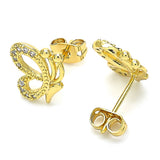 Oro Laminado Stud Earring, Gold Filled Style Butterfly Design, with White Cubic Zirconia, Polished, Golden Finish