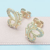Oro Laminado Stud Earring, Gold Filled Style Butterfly Design, with White Cubic Zirconia, Polished, Golden Finish