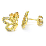 Oro Laminado Stud Earring, Gold Filled Style Butterfly Design, with White Cubic Zirconia, Polished, Golden Finish