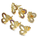 Oro Laminado Stud Earring, Gold Filled Style Butterfly Design, with White Cubic Zirconia, Polished, Golden Finish
