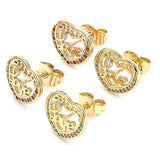 Oro Laminado Stud Earring, Gold Filled Style Heart and Love Design, with White Micro Pave, Polished, Golden Finish