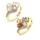 Oro Laminado Multi Stone Ring, Gold Filled Style Teardrop Design, with White Cubic Zirconia, Polished, Golden Finish