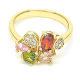 Oro Laminado Multi Stone Ring, Gold Filled Style Teardrop Design, with Multicolor Cubic Zirconia, Polished, Golden Finish