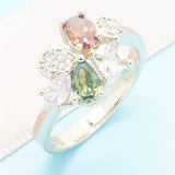 Oro Laminado Multi Stone Ring, Gold Filled Style Teardrop Design, with Multicolor Cubic Zirconia, Polished, Golden Finish