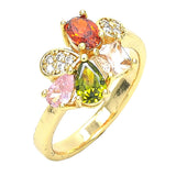 Oro Laminado Multi Stone Ring, Gold Filled Style Teardrop Design, with Multicolor Cubic Zirconia, Polished, Golden Finish