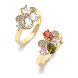 Oro Laminado Multi Stone Ring, Gold Filled Style Teardrop Design, with Multicolor Cubic Zirconia, Polished, Golden Finish