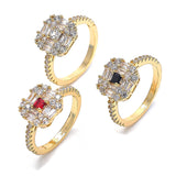 Oro Laminado Multi Stone Ring, Gold Filled Style with Black and White Cubic Zirconia, Polished, Golden Finish
