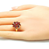 Oro Laminado Multi Stone Ring, Gold Filled Style with Ruby and Dark Amethyst Cubic Zirconia, Polished, Golden Finish