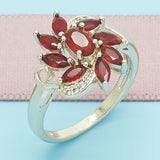 Oro Laminado Multi Stone Ring, Gold Filled Style with Ruby and Dark Amethyst Cubic Zirconia, Polished, Golden Finish