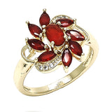 Oro Laminado Multi Stone Ring, Gold Filled Style with Ruby and Dark Amethyst Cubic Zirconia, Polished, Golden Finish