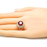 Oro Laminado Multi Stone Ring, Gold Filled Style Baguette Design, with Ruby and White Cubic Zirconia, Polished, Golden Finish