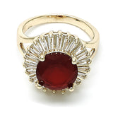 Oro Laminado Multi Stone Ring, Gold Filled Style Baguette Design, with Ruby and White Cubic Zirconia, Polished, Golden Finish