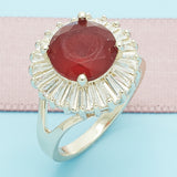 Oro Laminado Multi Stone Ring, Gold Filled Style Baguette Design, with Ruby and White Cubic Zirconia, Polished, Golden Finish