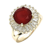 Oro Laminado Multi Stone Ring, Gold Filled Style Baguette Design, with Ruby and White Cubic Zirconia, Polished, Golden Finish