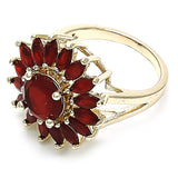 Oro Laminado Multi Stone Ring, Gold Filled Style Flower Design, with Ruby Cubic Zirconia, Polished, Golden Finish