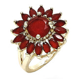 Oro Laminado Multi Stone Ring, Gold Filled Style Flower Design, with Ruby Cubic Zirconia, Polished, Golden Finish