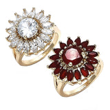 Oro Laminado Multi Stone Ring, Gold Filled Style Flower Design, with Ruby Cubic Zirconia, Polished, Golden Finish