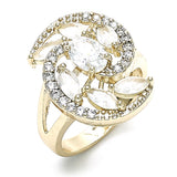 Oro Laminado Multi Stone Ring, Gold Filled Style with White Cubic Zirconia, Polished, Golden Finish