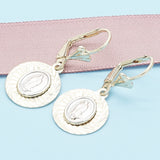 Oro Laminado Dangle Earring, Gold Filled Style Guadalupe Design, Diamond Cutting Finish, Tricolor