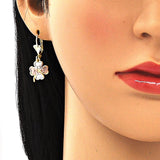 Oro Laminado Dangle Earring, Gold Filled Style Four-leaf Clover Design, Polished, Tricolor