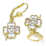 Oro Laminado Dangle Earring, Gold Filled Style Four-leaf Clover Design, Polished, Tricolor