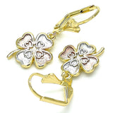 Oro Laminado Dangle Earring, Gold Filled Style Four-leaf Clover Design, Polished, Tricolor