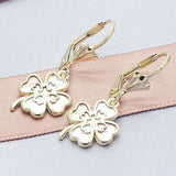 Oro Laminado Dangle Earring, Gold Filled Style Four-leaf Clover Design, Polished, Tricolor