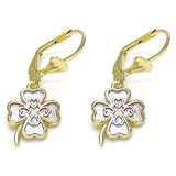 Oro Laminado Dangle Earring, Gold Filled Style Four-leaf Clover Design, Polished, Tricolor