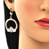 Oro Laminado Dangle Earring, Gold Filled Style Guadalupe Design, Polished, Tricolor