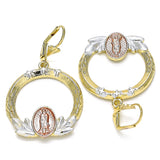 Oro Laminado Dangle Earring, Gold Filled Style Guadalupe Design, Polished, Tricolor