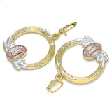 Oro Laminado Dangle Earring, Gold Filled Style Guadalupe Design, Polished, Tricolor