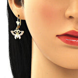 Oro Laminado Dangle Earring, Gold Filled Style Butterfly Design, Polished, Tricolor