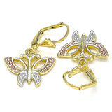 Oro Laminado Dangle Earring, Gold Filled Style Butterfly Design, Polished, Tricolor
