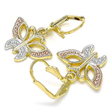 Oro Laminado Dangle Earring, Gold Filled Style Butterfly Design, Polished, Tricolor