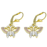 Oro Laminado Dangle Earring, Gold Filled Style Butterfly Design, Polished, Tricolor