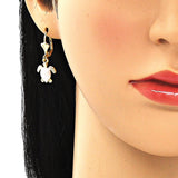 Oro Laminado Dangle Earring, Gold Filled Style Turtle Design, Polished, Tricolor