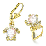 Oro Laminado Dangle Earring, Gold Filled Style Turtle Design, Polished, Tricolor