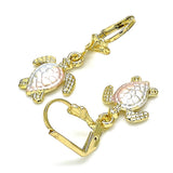 Oro Laminado Dangle Earring, Gold Filled Style Turtle Design, Polished, Tricolor