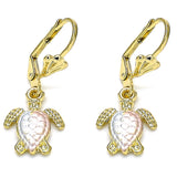 Oro Laminado Dangle Earring, Gold Filled Style Turtle Design, Polished, Tricolor