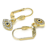 Oro Laminado Dangle Earring, Gold Filled Style with White and Black Micro Pave, Polished, Golden Finish
