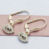Oro Laminado Dangle Earring, Gold Filled Style with White and Black Micro Pave, Polished, Golden Finish