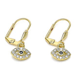 Oro Laminado Dangle Earring, Gold Filled Style with White and Black Micro Pave, Polished, Golden Finish