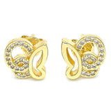 Oro Laminado Stud Earring, Gold Filled Style Butterfly Design, with White Micro Pave, Polished, Golden Finish