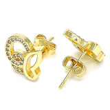 Oro Laminado Stud Earring, Gold Filled Style Butterfly Design, with White Micro Pave, Polished, Golden Finish