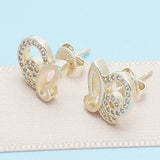 Oro Laminado Stud Earring, Gold Filled Style Butterfly Design, with White Micro Pave, Polished, Golden Finish